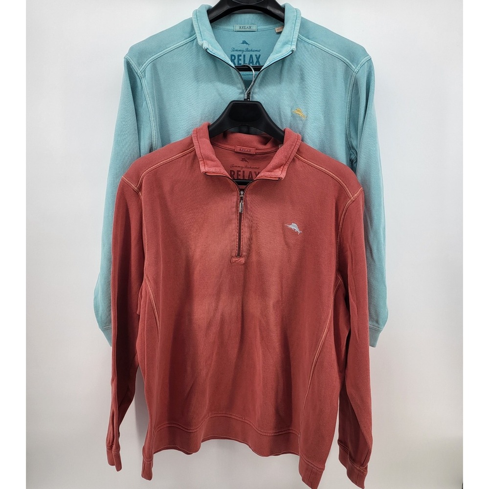 2 Tommy Bahama Sweatshirt Mens XXL Pink & Blue‎ 1/4 Zip Relax Mock Neck Pullover